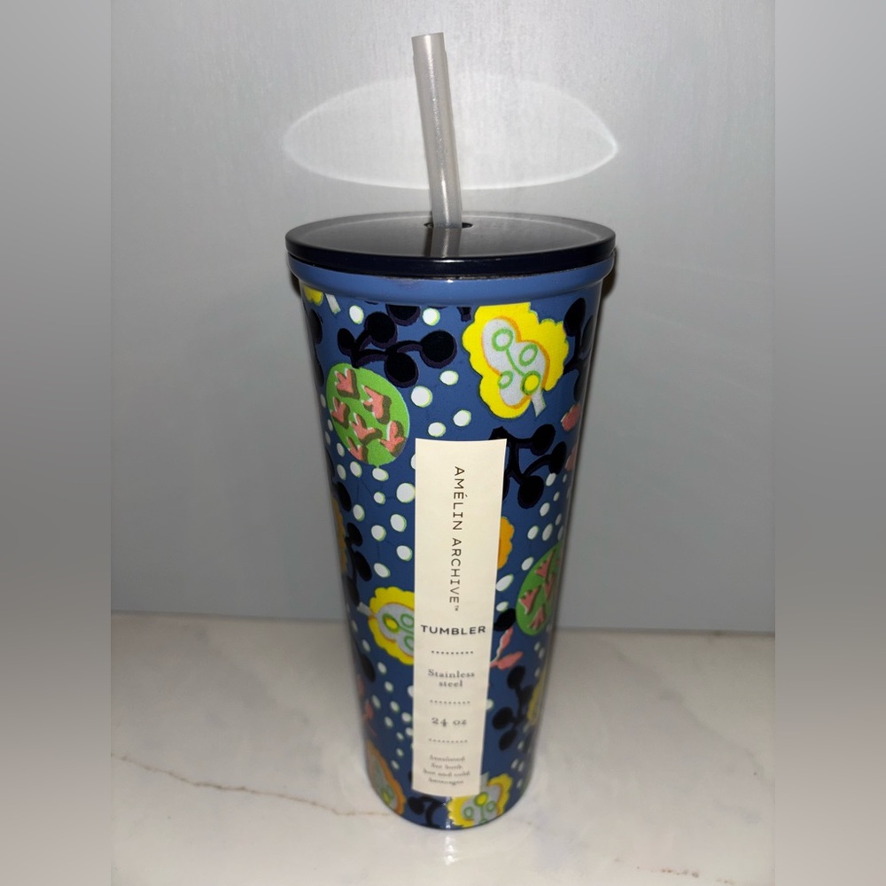 Amelin Archive Beautiful New vibrant blue floral design Stainless Steel Tumbler